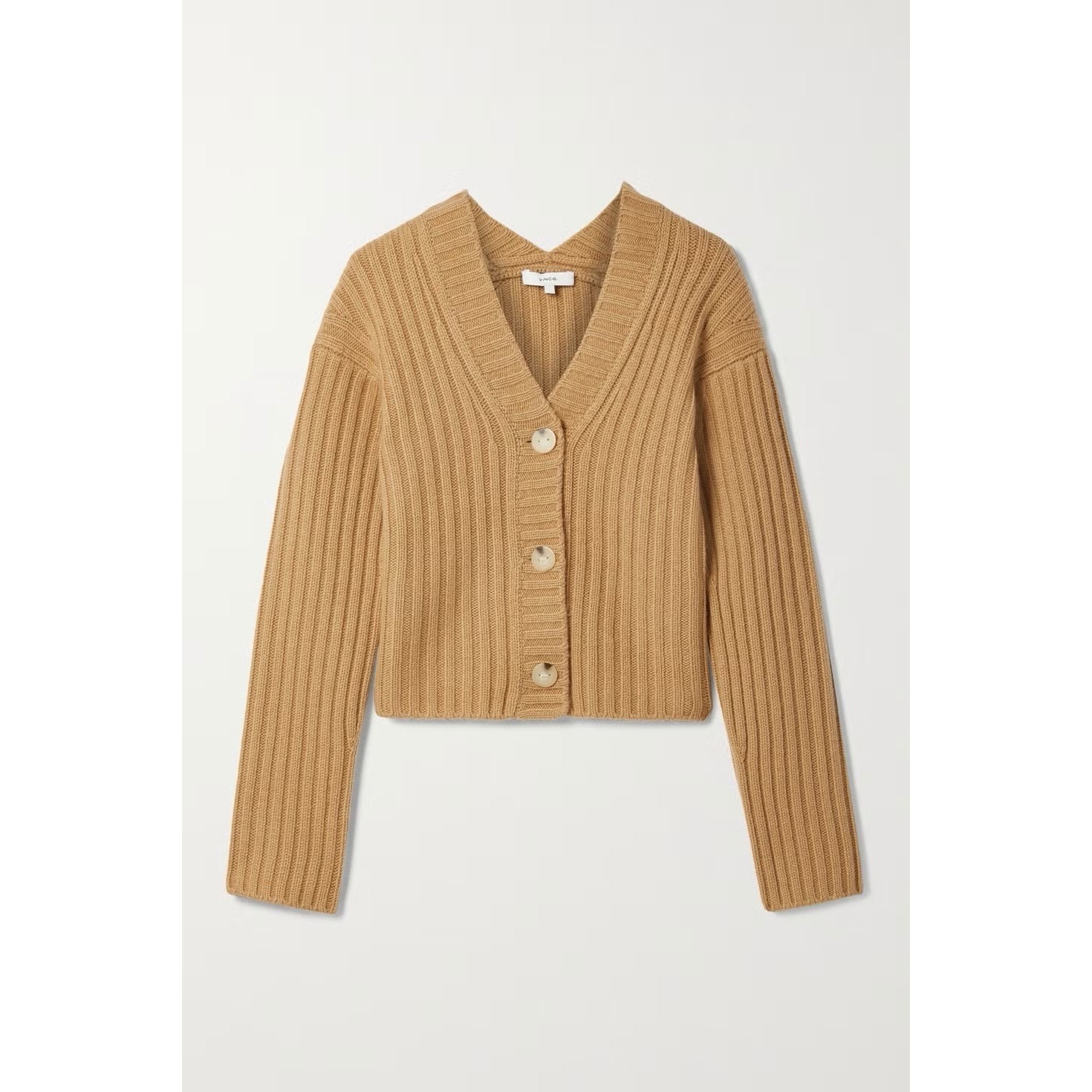 Vince Cropped Ribbed Tan Cardigan Size Xs 68% Wool, 29% Cashmere